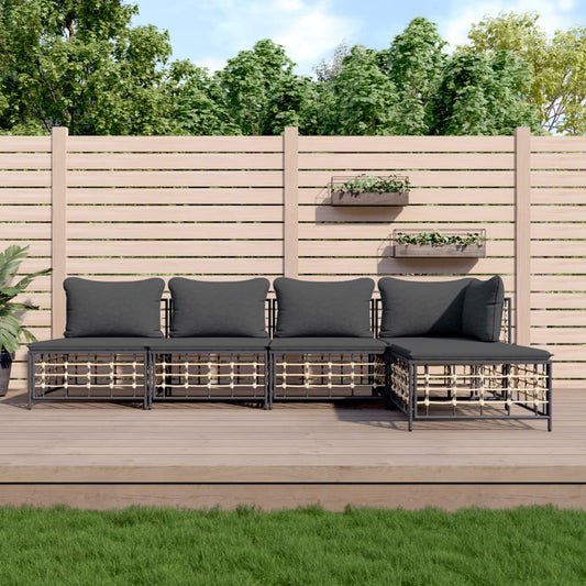 5-delige Loungeset met kussens poly rattan antracietkleurig is nu te koop bij PeponiXL, paradijselijk wonen!