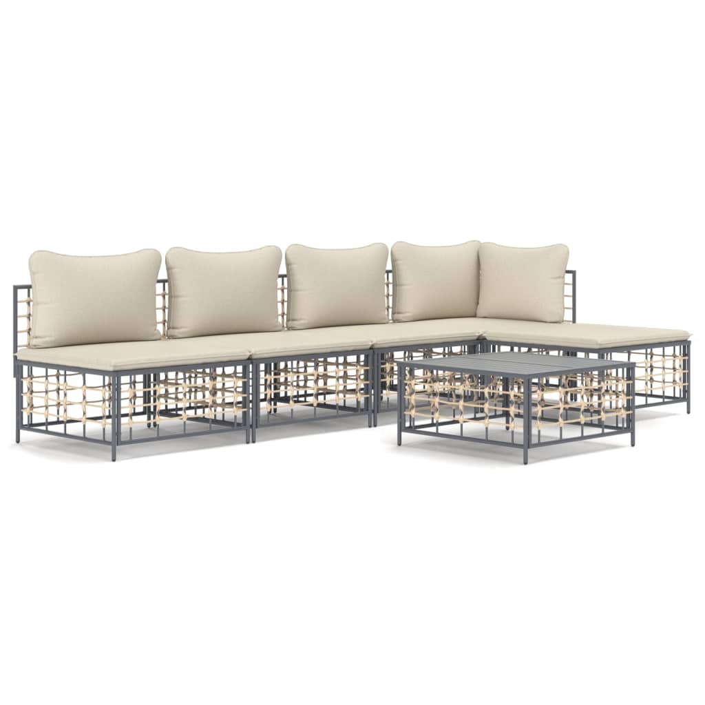 6-delige Loungeset met kussens poly rattan antracietkleurig is nu te koop bij PeponiXL, paradijselijk wonen!