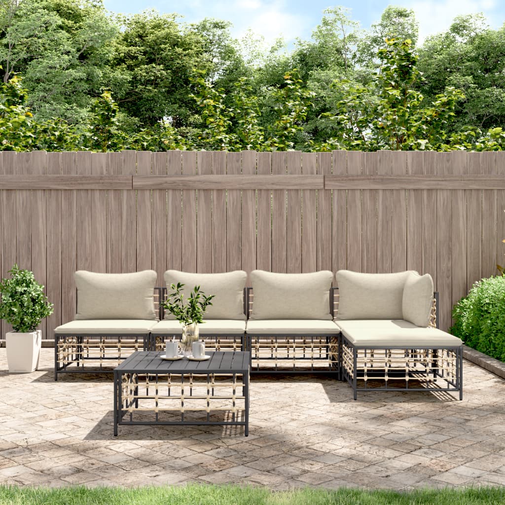 6-delige Loungeset met kussens poly rattan antracietkleurig is nu te koop bij PeponiXL, paradijselijk wonen!