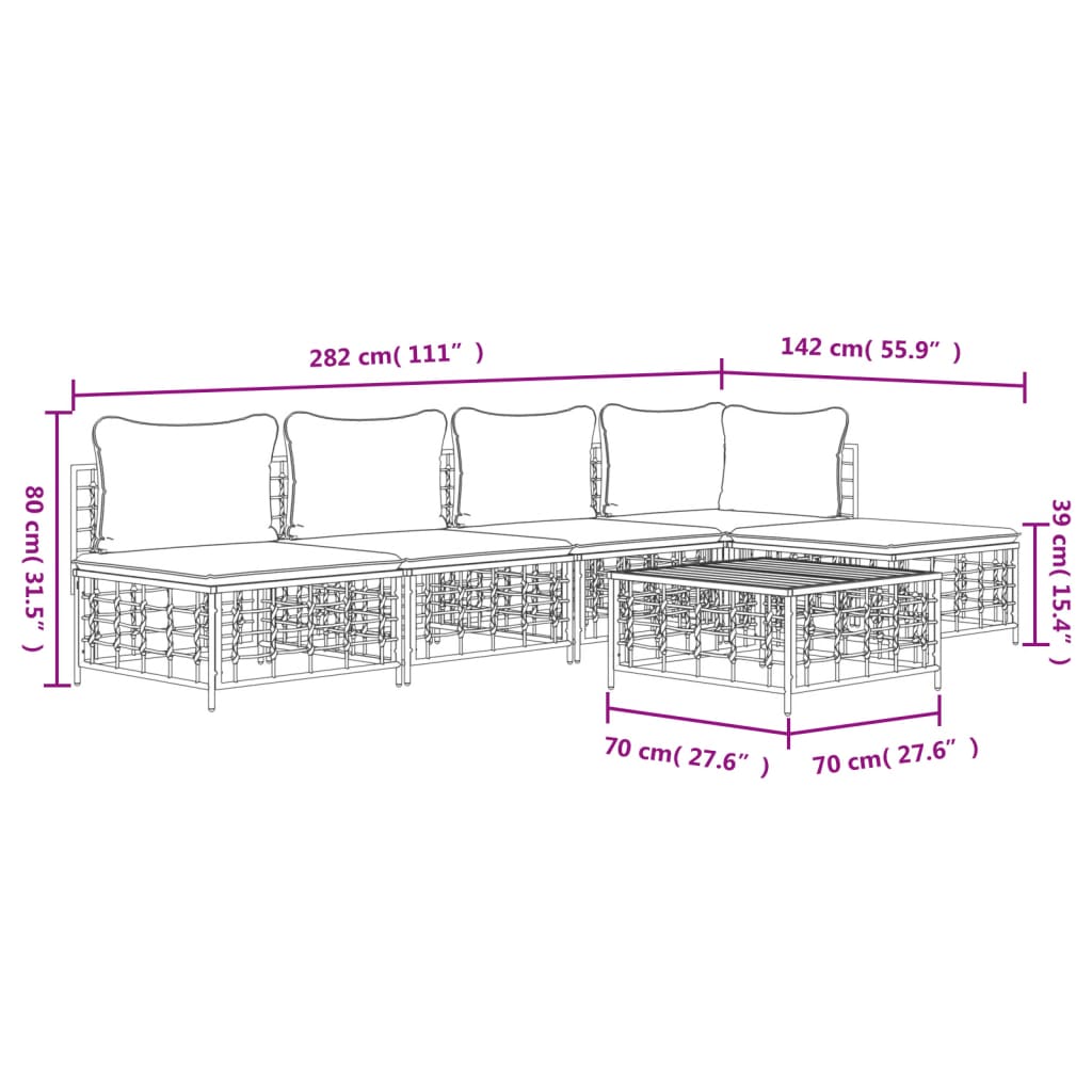 6-delige Loungeset met kussens poly rattan antracietkleurig is nu te koop bij PeponiXL, paradijselijk wonen!