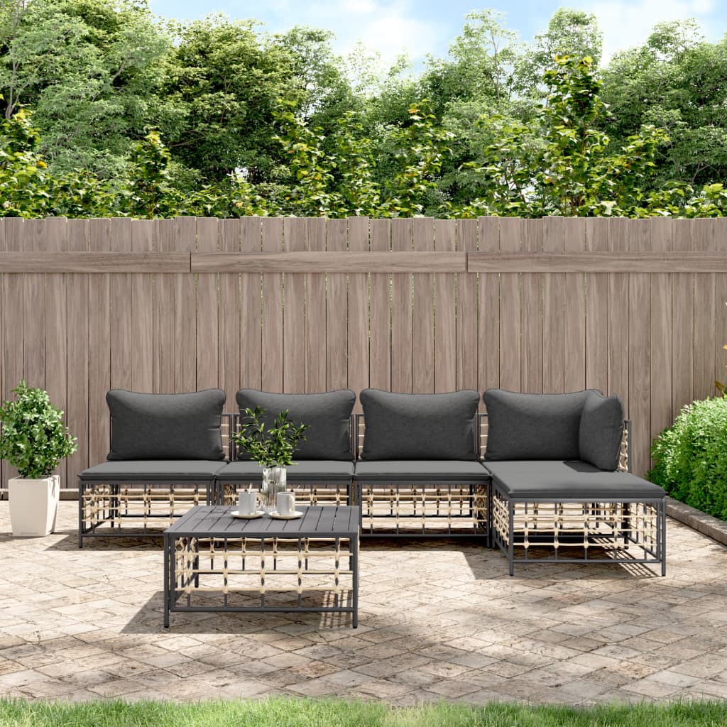 6-delige Loungeset met kussens poly rattan antracietkleurig is nu te koop bij PeponiXL, paradijselijk wonen!