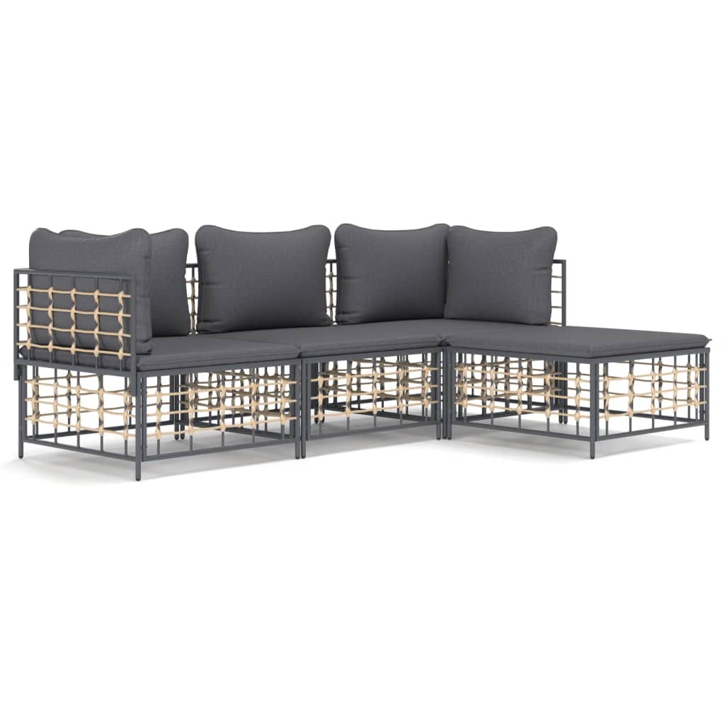 4-delige Loungeset met kussens poly rattan antracietkleurig is nu te koop bij PeponiXL, paradijselijk wonen!