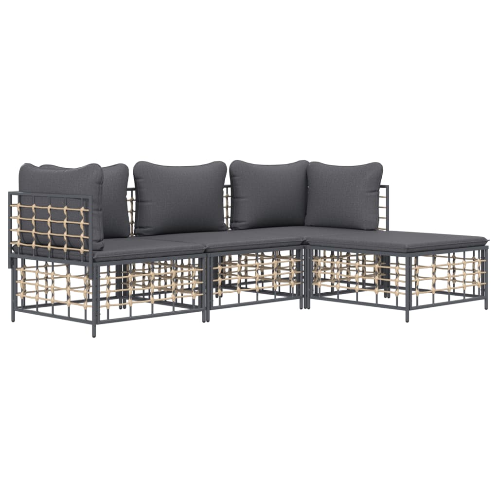 4-delige Loungeset met kussens poly rattan antracietkleurig is nu te koop bij PeponiXL, paradijselijk wonen!