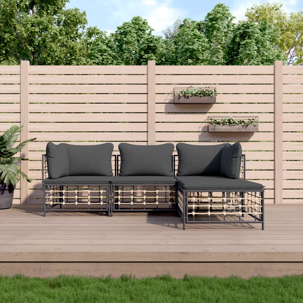 4-delige Loungeset met kussens poly rattan antracietkleurig is nu te koop bij PeponiXL, paradijselijk wonen!