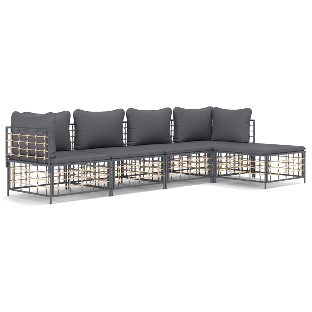 5-delige Loungeset met kussens poly rattan antracietkleurig is nu te koop bij PeponiXL, paradijselijk wonen!