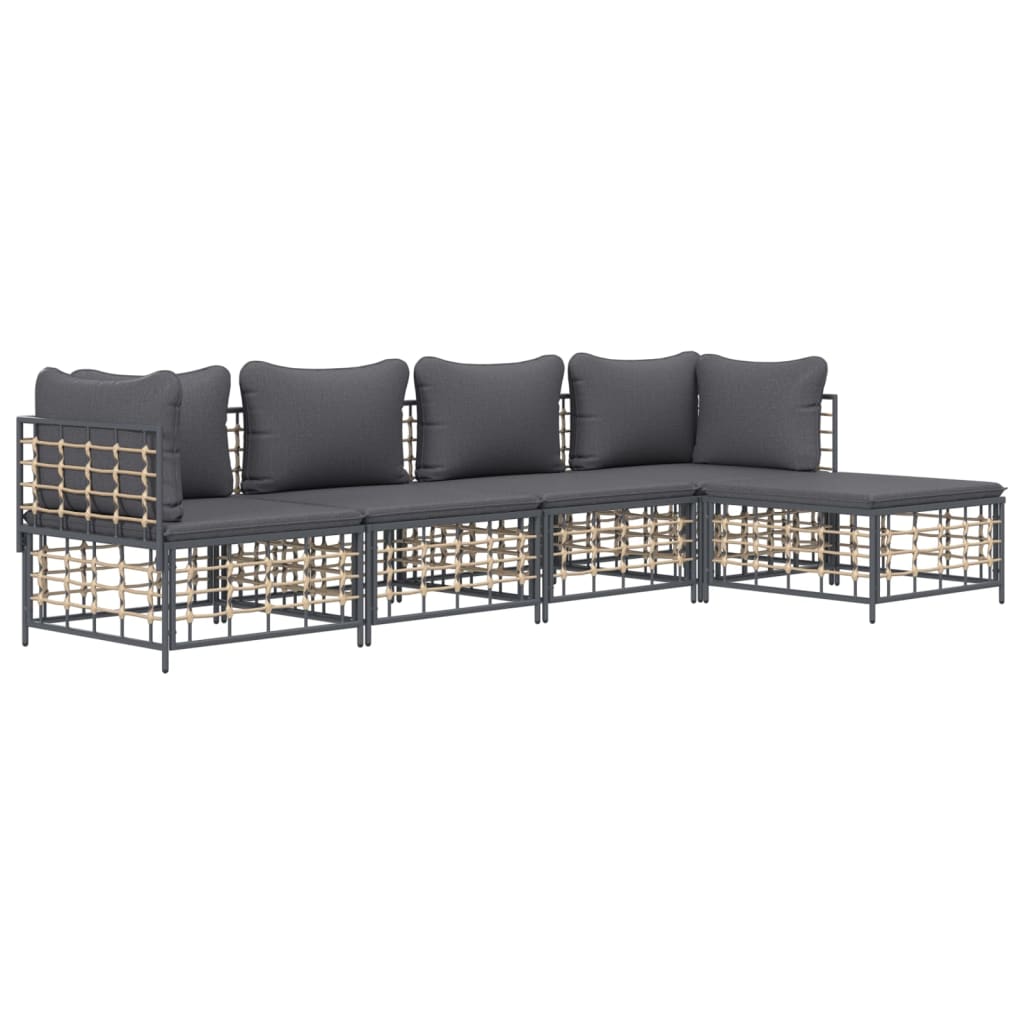 5-delige Loungeset met kussens poly rattan antracietkleurig is nu te koop bij PeponiXL, paradijselijk wonen!