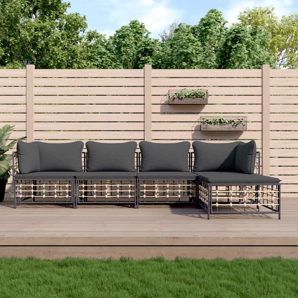 5-delige Loungeset met kussens poly rattan antracietkleurig is nu te koop bij PeponiXL, paradijselijk wonen!