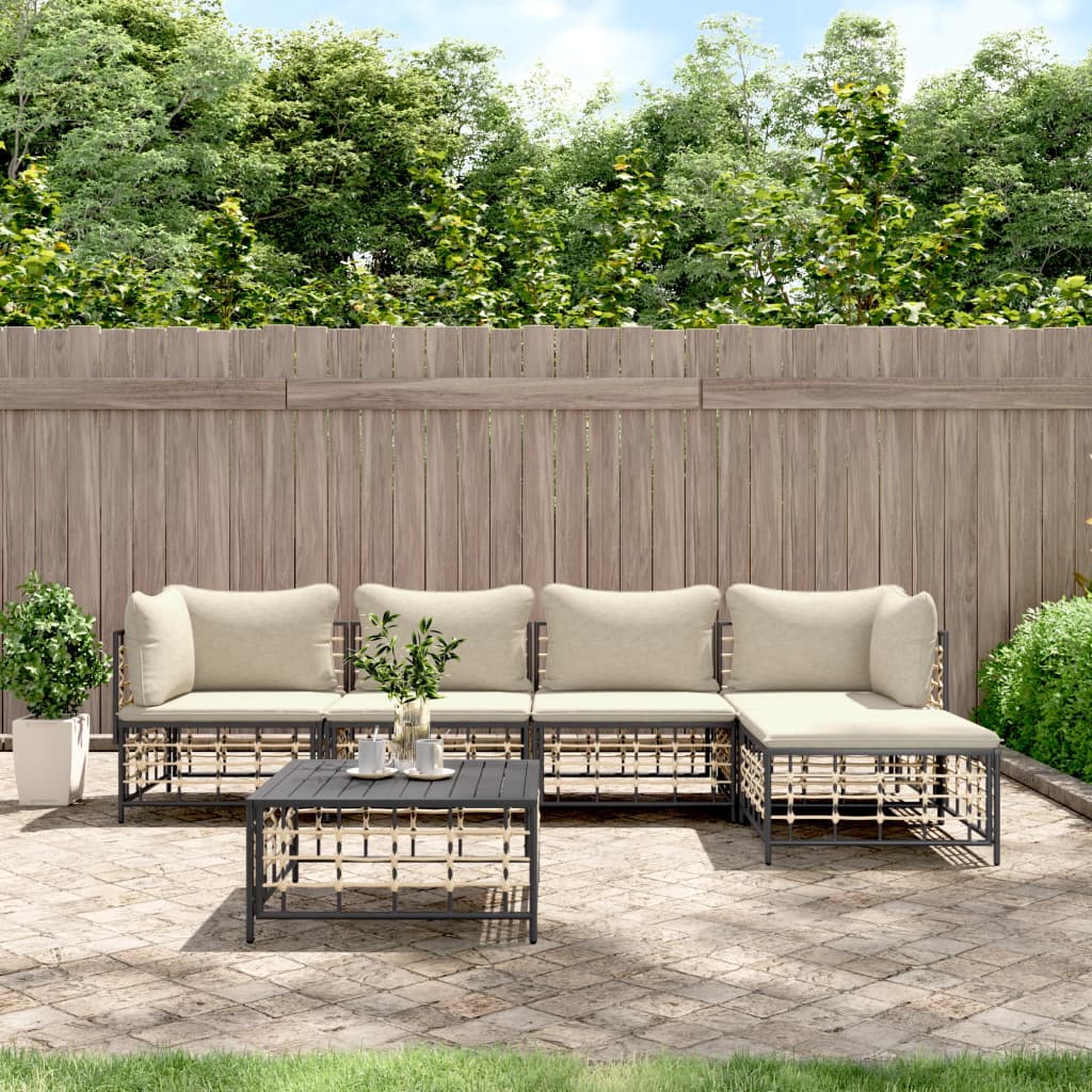 6-delige Loungeset met kussens poly rattan antracietkleurig is nu te koop bij PeponiXL, paradijselijk wonen!