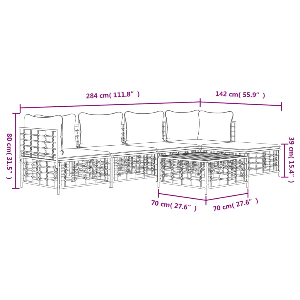 6-delige Loungeset met kussens poly rattan antracietkleurig is nu te koop bij PeponiXL, paradijselijk wonen!