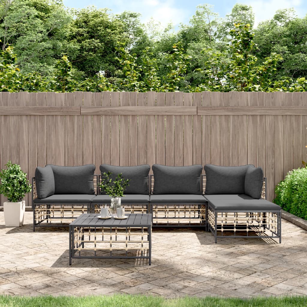6-delige Loungeset met kussens poly rattan antracietkleurig is nu te koop bij PeponiXL, paradijselijk wonen!