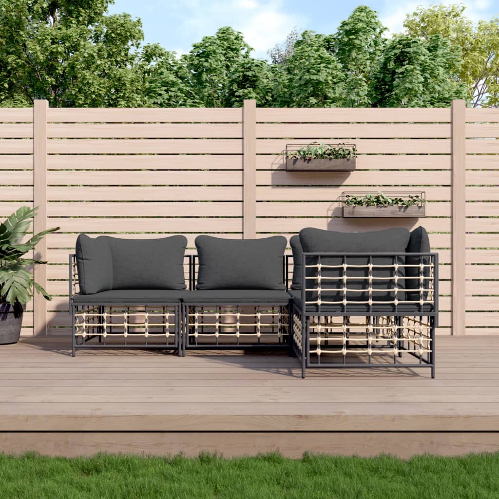 4-delige Loungeset met kussens poly rattan antracietkleurig is nu te koop bij PeponiXL, paradijselijk wonen!