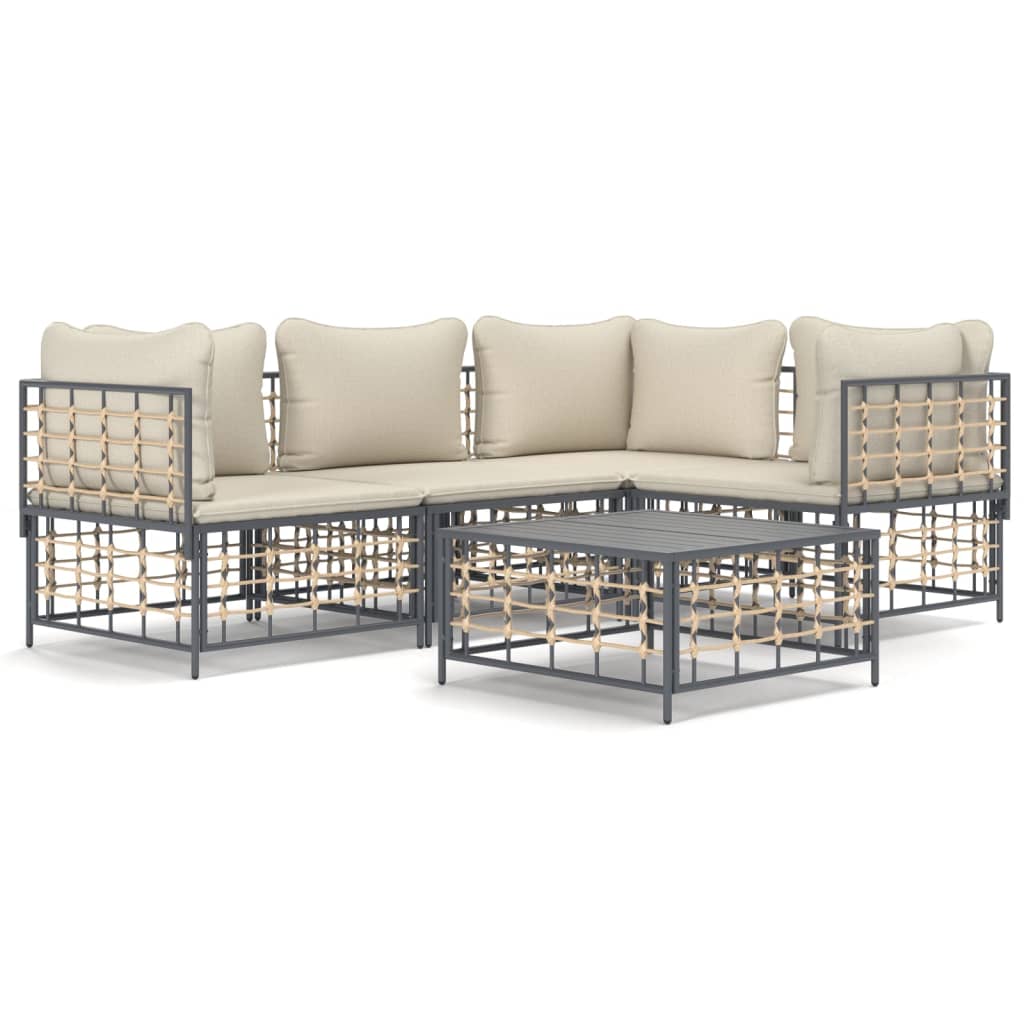 5-delige Loungeset met kussens poly rattan antracietkleurig is nu te koop bij PeponiXL, paradijselijk wonen!