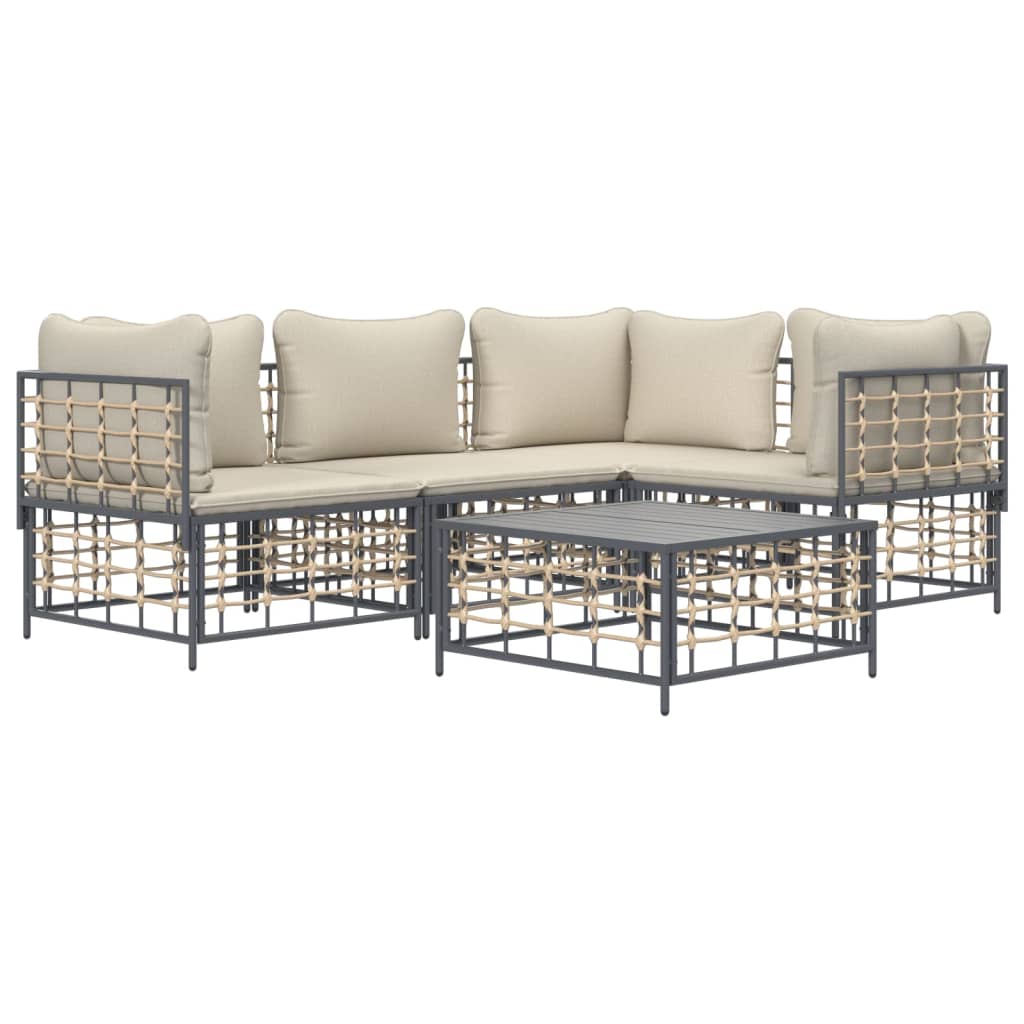 5-delige Loungeset met kussens poly rattan antracietkleurig is nu te koop bij PeponiXL, paradijselijk wonen!