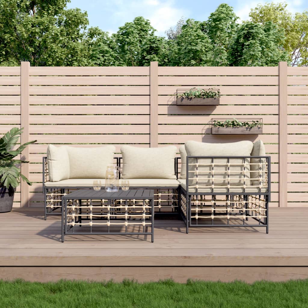 5-delige Loungeset met kussens poly rattan antracietkleurig is nu te koop bij PeponiXL, paradijselijk wonen!
