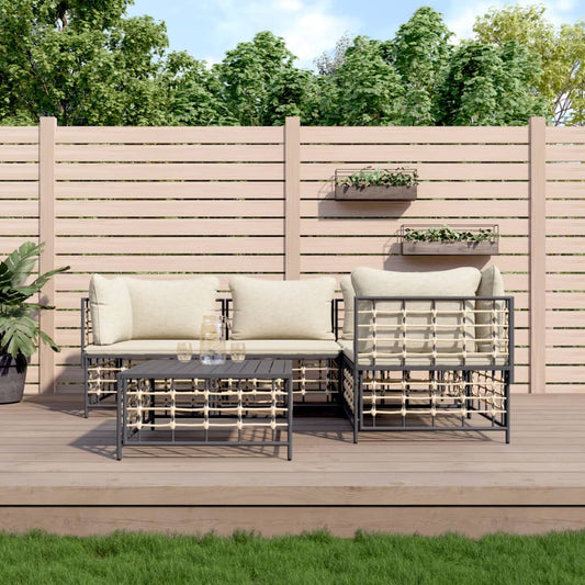 5-delige Loungeset met kussens poly rattan antracietkleurig is nu te koop bij PeponiXL, paradijselijk wonen!