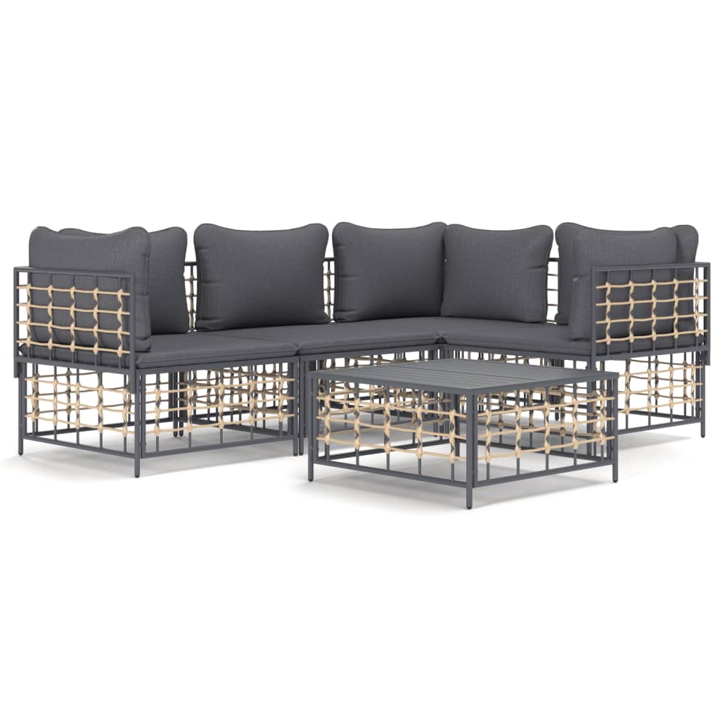 5-delige Loungeset met kussens poly rattan antracietkleurig is nu te koop bij PeponiXL, paradijselijk wonen!