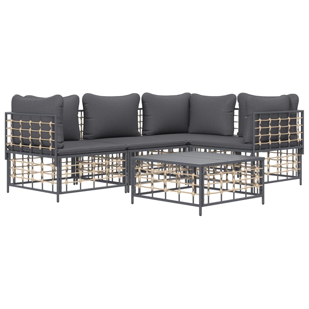 5-delige Loungeset met kussens poly rattan antracietkleurig is nu te koop bij PeponiXL, paradijselijk wonen!