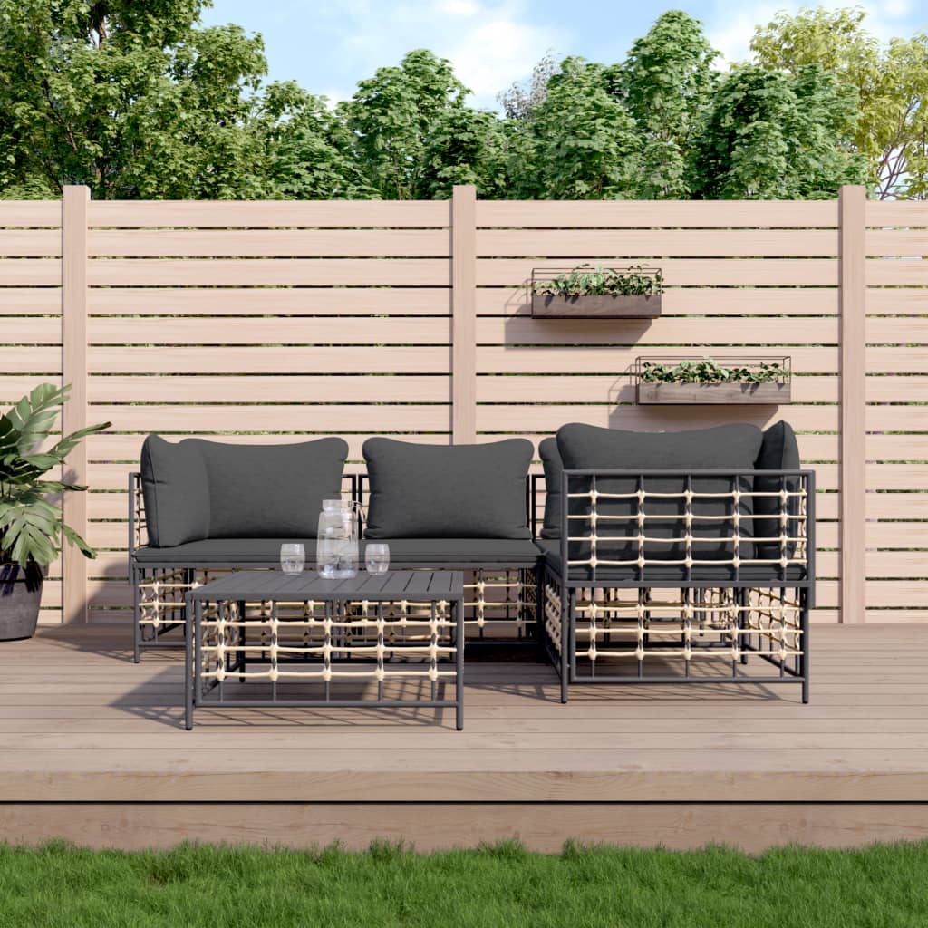 5-delige Loungeset met kussens poly rattan antracietkleurig is nu te koop bij PeponiXL, paradijselijk wonen!