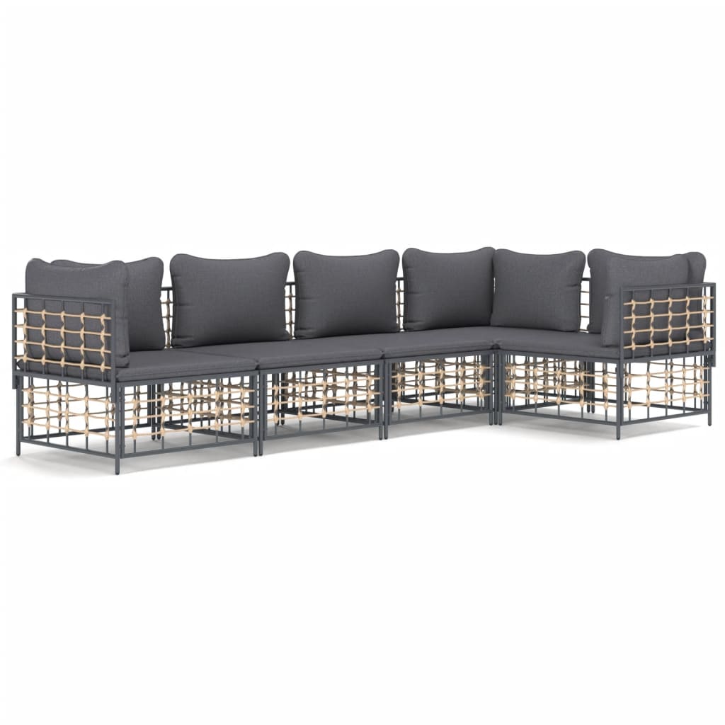 5-delige Loungeset met kussens poly rattan antracietkleurig is nu te koop bij PeponiXL, paradijselijk wonen!