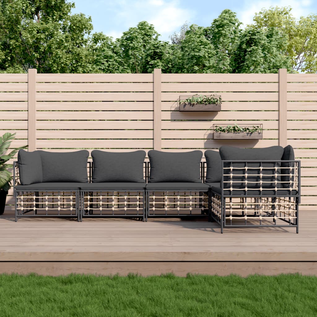 5-delige Loungeset met kussens poly rattan antracietkleurig is nu te koop bij PeponiXL, paradijselijk wonen!