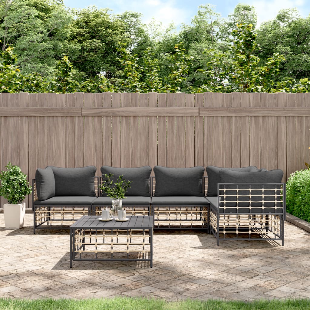 6-delige Loungeset met kussens poly rattan antracietkleurig is nu te koop bij PeponiXL, paradijselijk wonen!