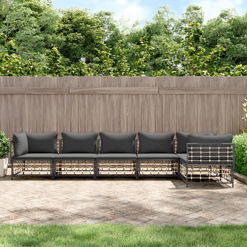 6-delige Loungeset met kussens poly rattan antracietkleurig is nu te koop bij PeponiXL, paradijselijk wonen!