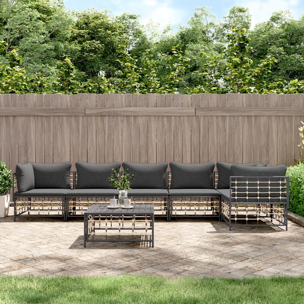 7-delige Loungeset met kussens poly rattan antracietkleurig is nu te koop bij PeponiXL, paradijselijk wonen!