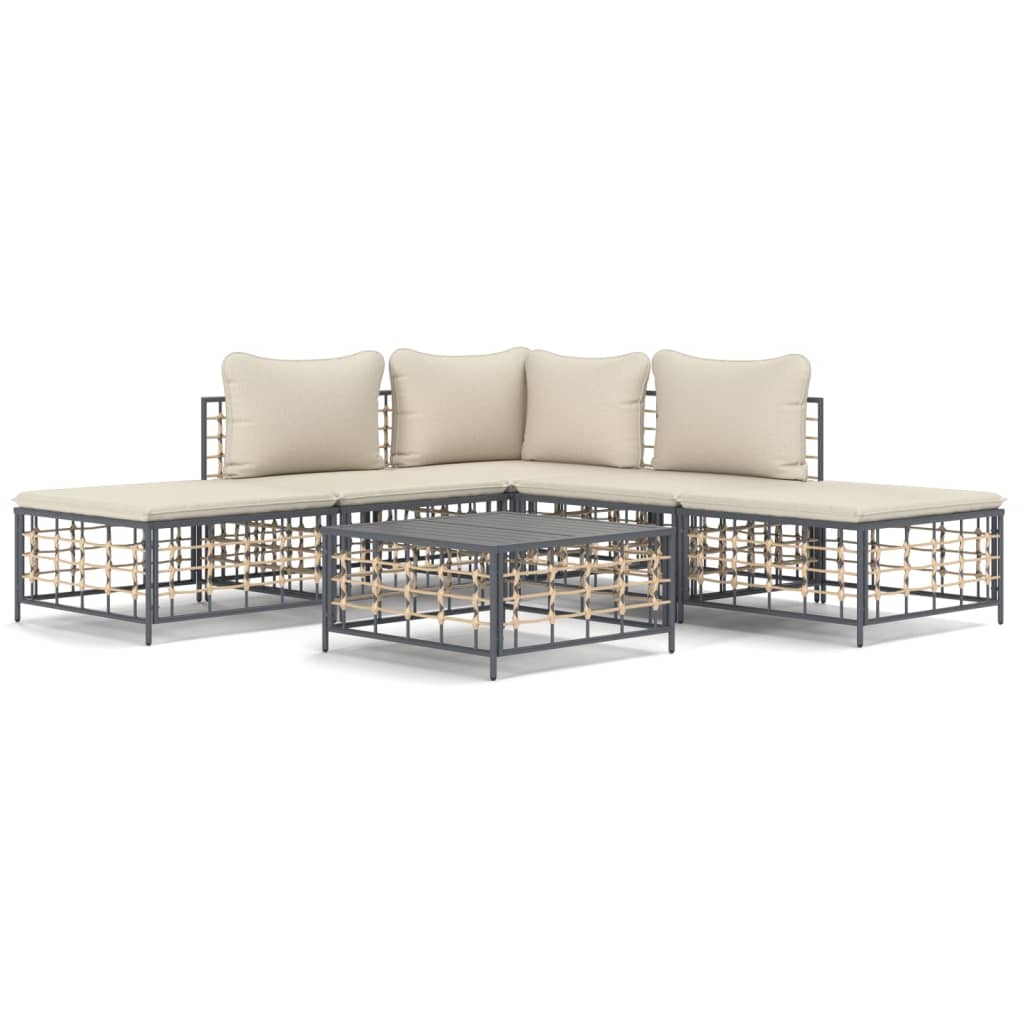 6-delige Loungeset met kussens poly rattan antracietkleurig is nu te koop bij PeponiXL, paradijselijk wonen!