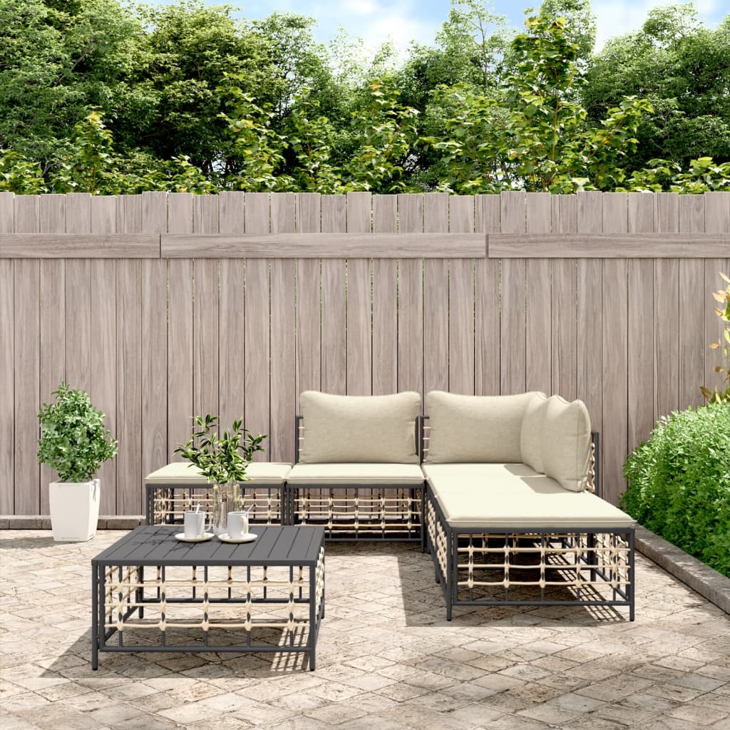 6-delige Loungeset met kussens poly rattan antracietkleurig is nu te koop bij PeponiXL, paradijselijk wonen!
