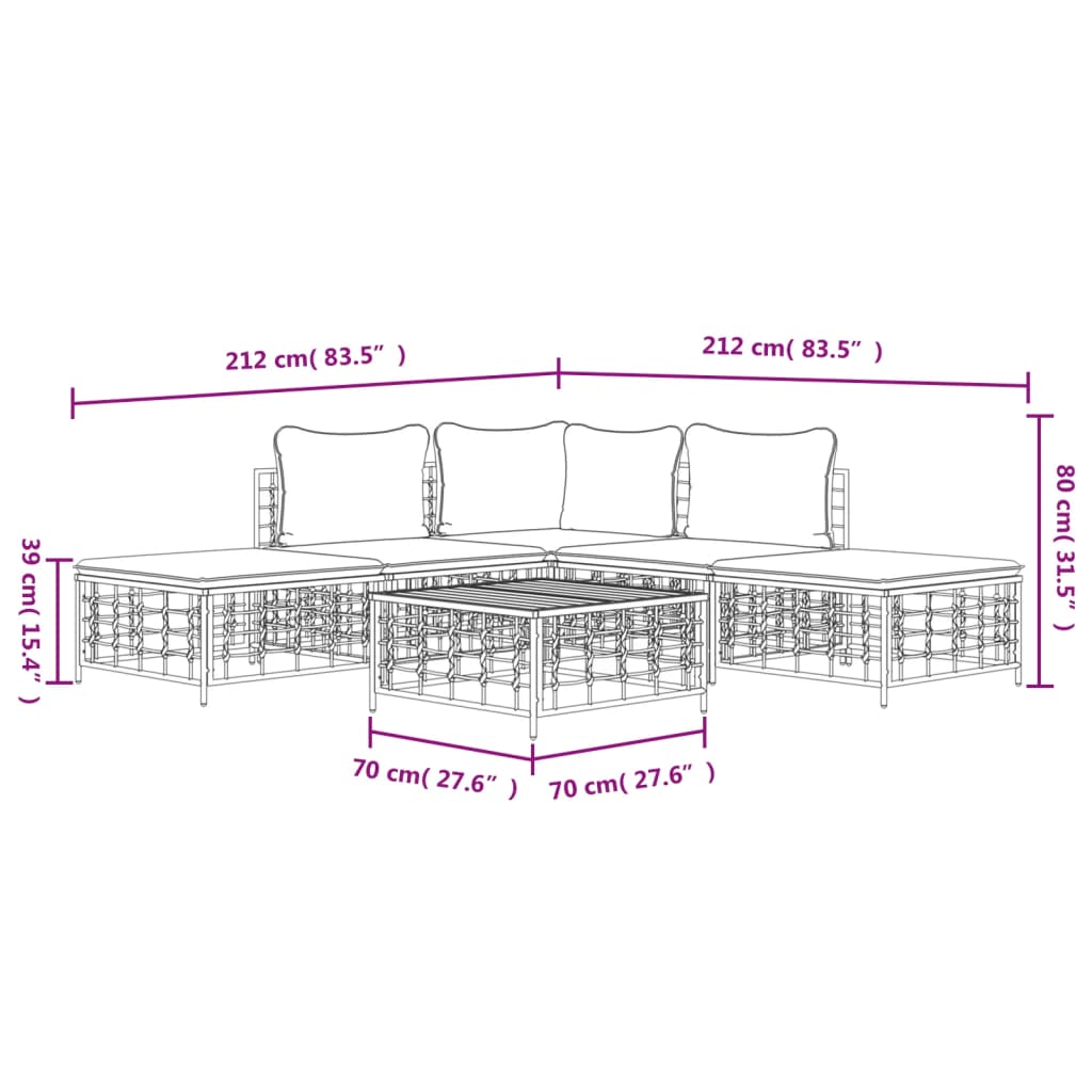 6-delige Loungeset met kussens poly rattan antracietkleurig is nu te koop bij PeponiXL, paradijselijk wonen!