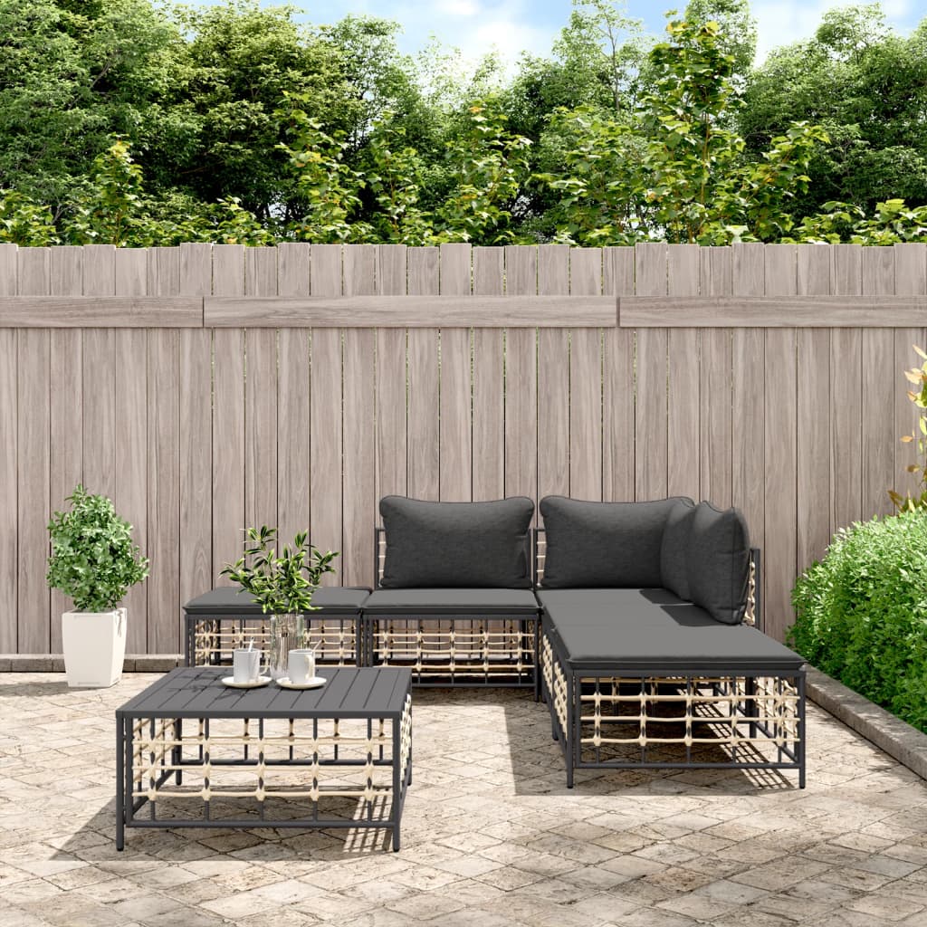 6-delige Loungeset met kussens poly rattan antracietkleurig is nu te koop bij PeponiXL, paradijselijk wonen!