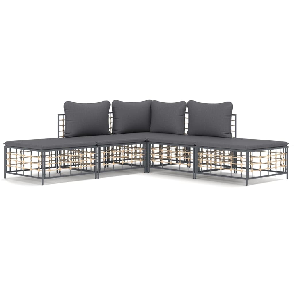 5-delige Loungeset met kussens poly rattan antracietkleurig is nu te koop bij PeponiXL, paradijselijk wonen!