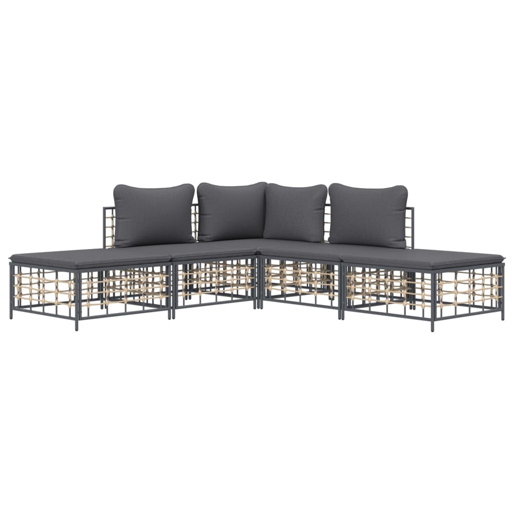 5-delige Loungeset met kussens poly rattan antracietkleurig is nu te koop bij PeponiXL, paradijselijk wonen!