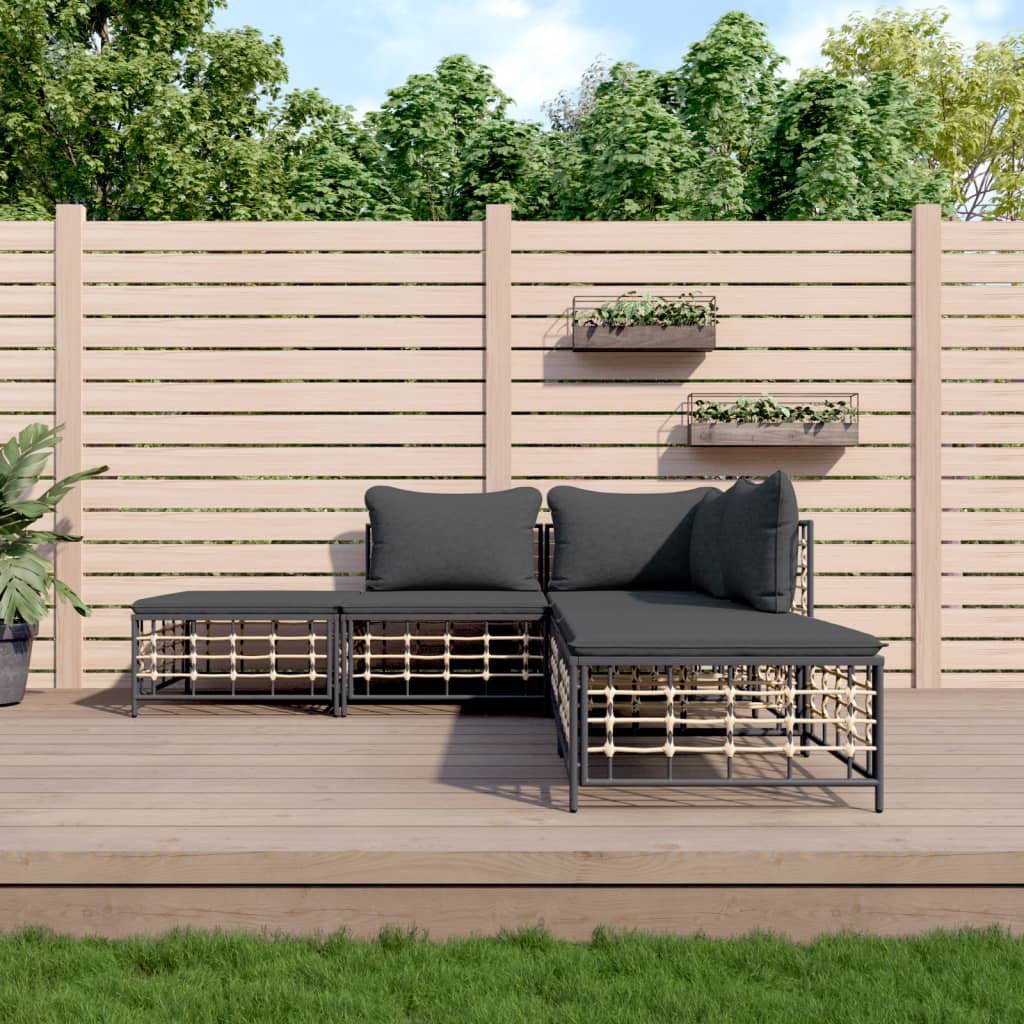 5-delige Loungeset met kussens poly rattan antracietkleurig is nu te koop bij PeponiXL, paradijselijk wonen!