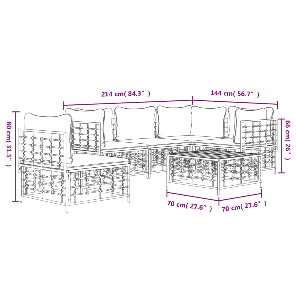 6-delige Loungeset met kussens poly rattan antracietkleurig is nu te koop bij PeponiXL, paradijselijk wonen!