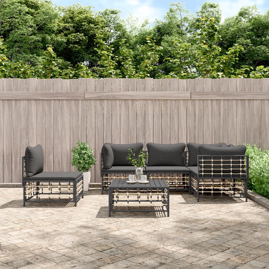 6-delige Loungeset met kussens poly rattan antracietkleurig is nu te koop bij PeponiXL, paradijselijk wonen!