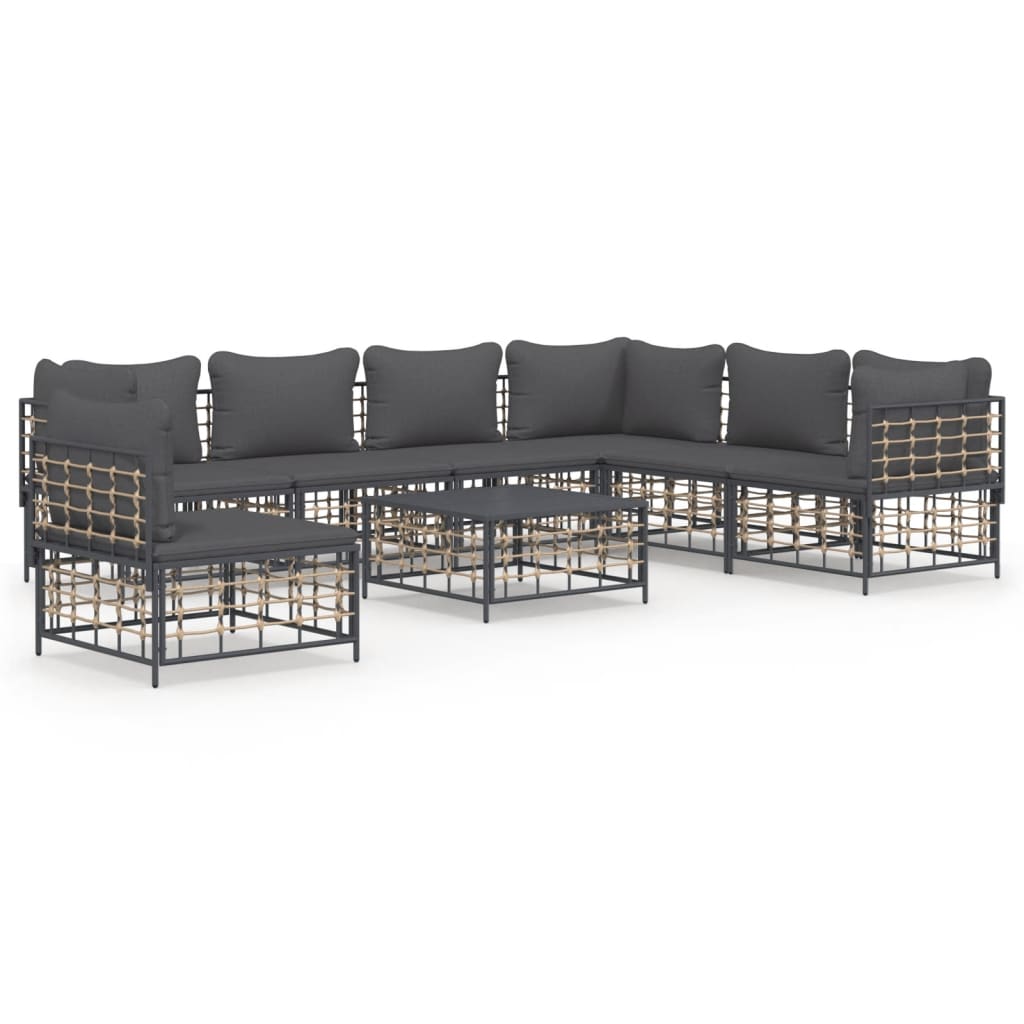 8-delige Loungeset met kussens poly rattan antracietkleurig is nu te koop bij PeponiXL, paradijselijk wonen!