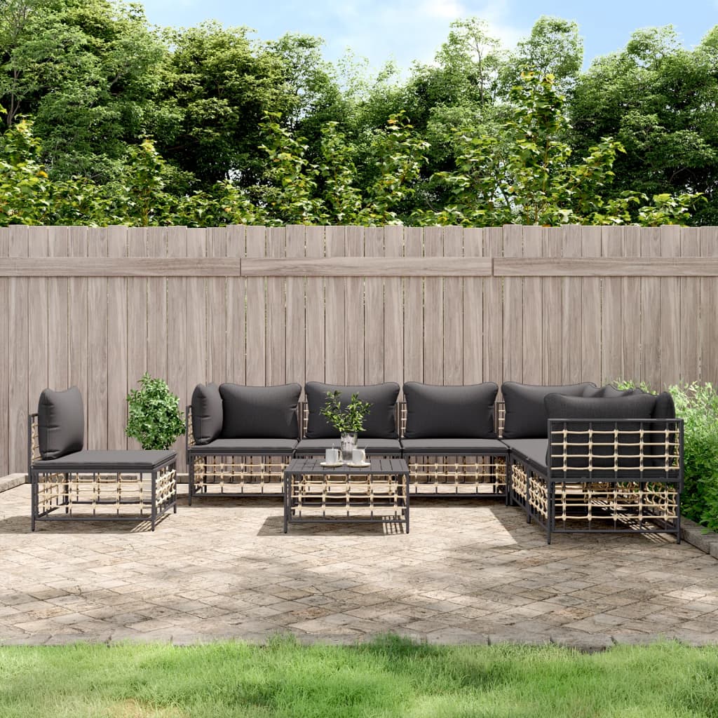 8-delige Loungeset met kussens poly rattan antracietkleurig is nu te koop bij PeponiXL, paradijselijk wonen!