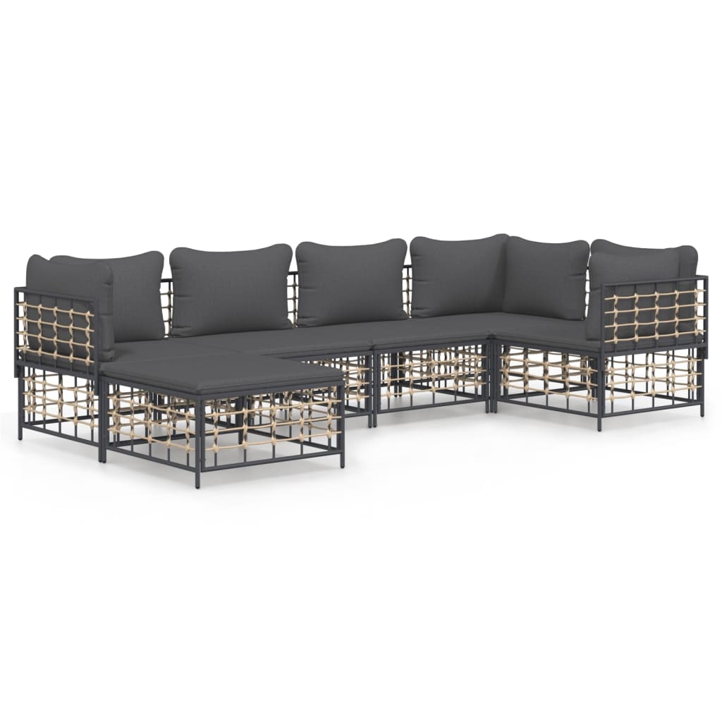6-delige Loungeset met kussens poly rattan antracietkleurig is nu te koop bij PeponiXL, paradijselijk wonen!