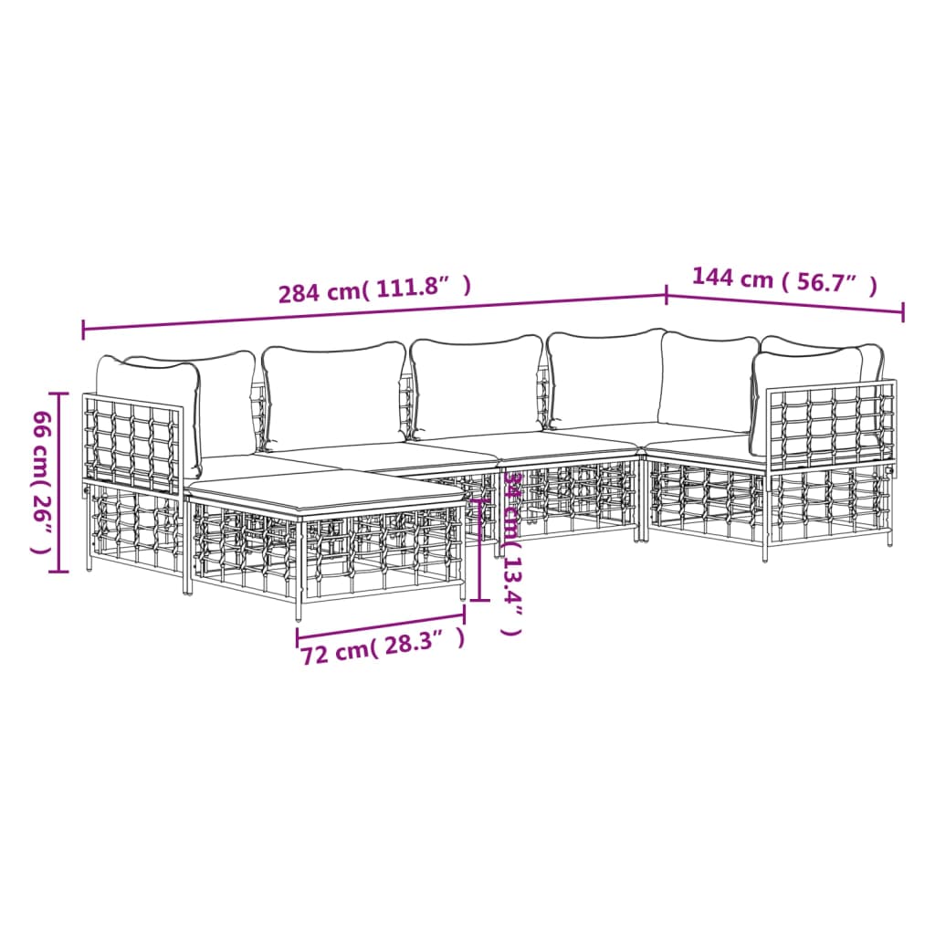 6-delige Loungeset met kussens poly rattan antracietkleurig is nu te koop bij PeponiXL, paradijselijk wonen!