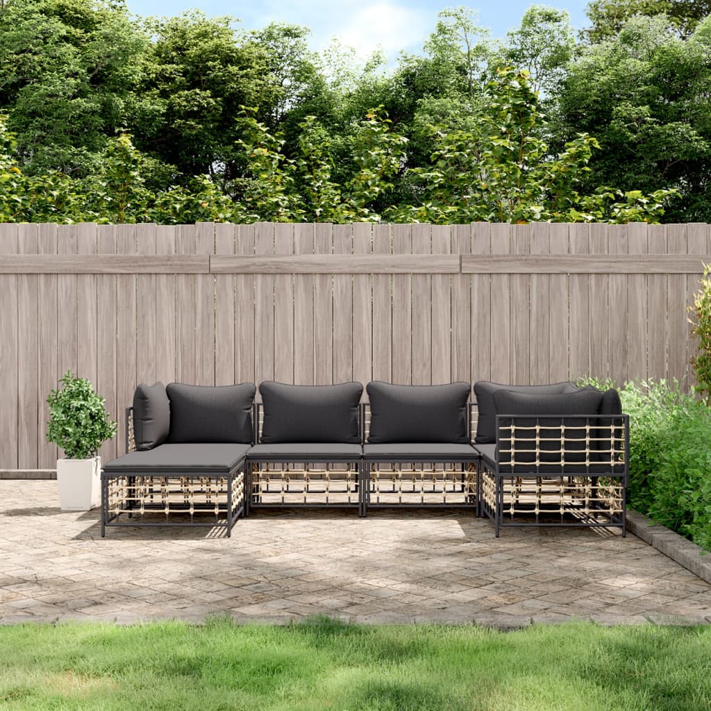 6-delige Loungeset met kussens poly rattan antracietkleurig is nu te koop bij PeponiXL, paradijselijk wonen!