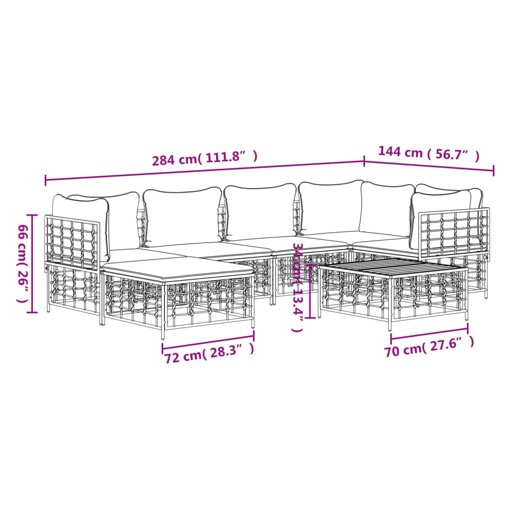 7-delige Loungeset met kussens poly rattan antracietkleurig is nu te koop bij PeponiXL, paradijselijk wonen!