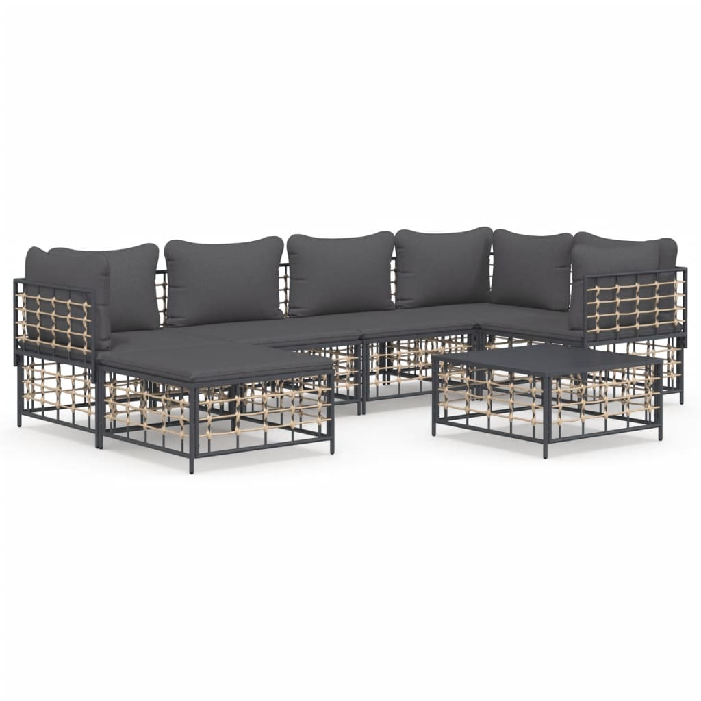 7-delige Loungeset met kussens poly rattan antracietkleurig is nu te koop bij PeponiXL, paradijselijk wonen!