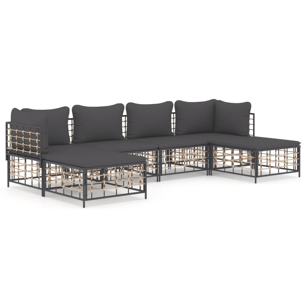 6-delige Loungeset met kussens poly rattan antracietkleurig is nu te koop bij PeponiXL, paradijselijk wonen!