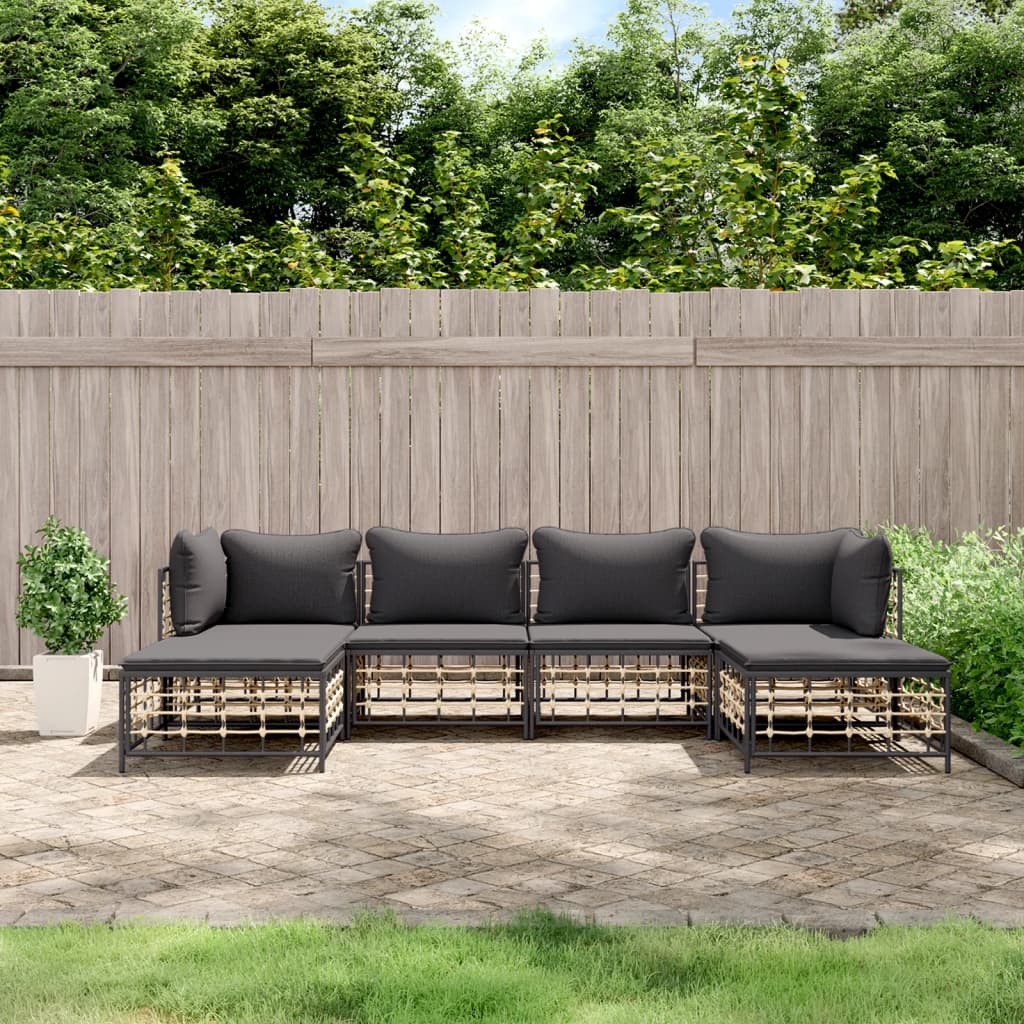 6-delige Loungeset met kussens poly rattan antracietkleurig is nu te koop bij PeponiXL, paradijselijk wonen!
