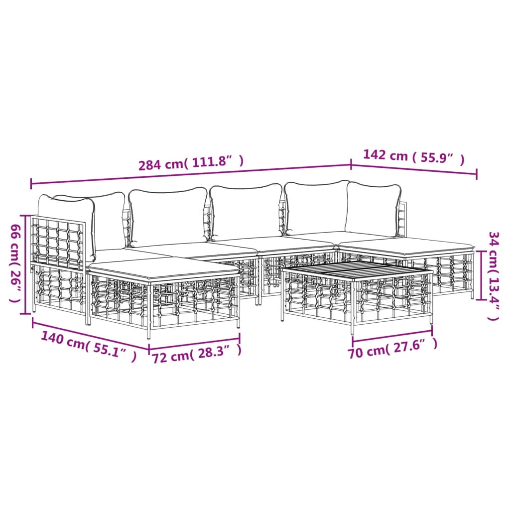 7-delige Loungeset met kussens poly rattan antracietkleurig is nu te koop bij PeponiXL, paradijselijk wonen!