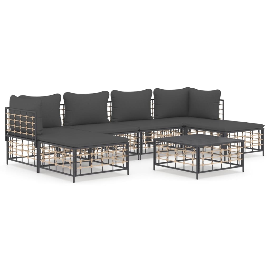 7-delige Loungeset met kussens poly rattan antracietkleurig is nu te koop bij PeponiXL, paradijselijk wonen!