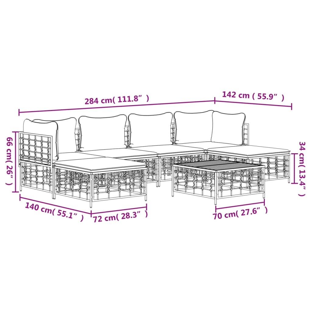 7-delige Loungeset met kussens poly rattan antracietkleurig is nu te koop bij PeponiXL, paradijselijk wonen!