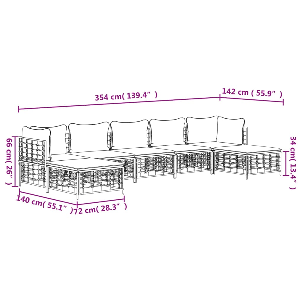 7-delige Loungeset met kussens poly rattan antracietkleurig is nu te koop bij PeponiXL, paradijselijk wonen!