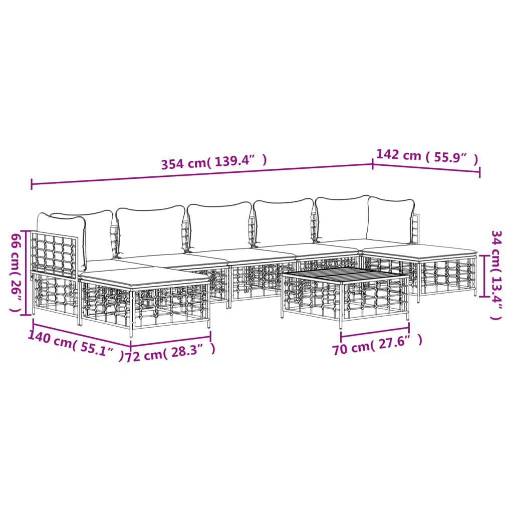 8-delige Loungeset met kussens poly rattan antracietkleurig is nu te koop bij PeponiXL, paradijselijk wonen!